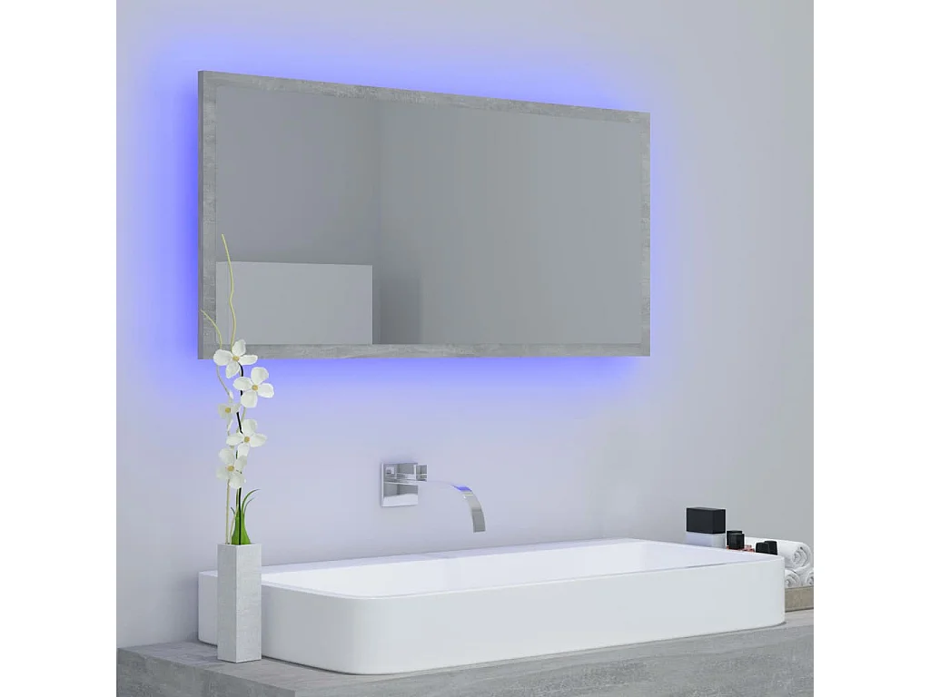 Miroir à LED de salle de bain Gris béton 90x8,5x37