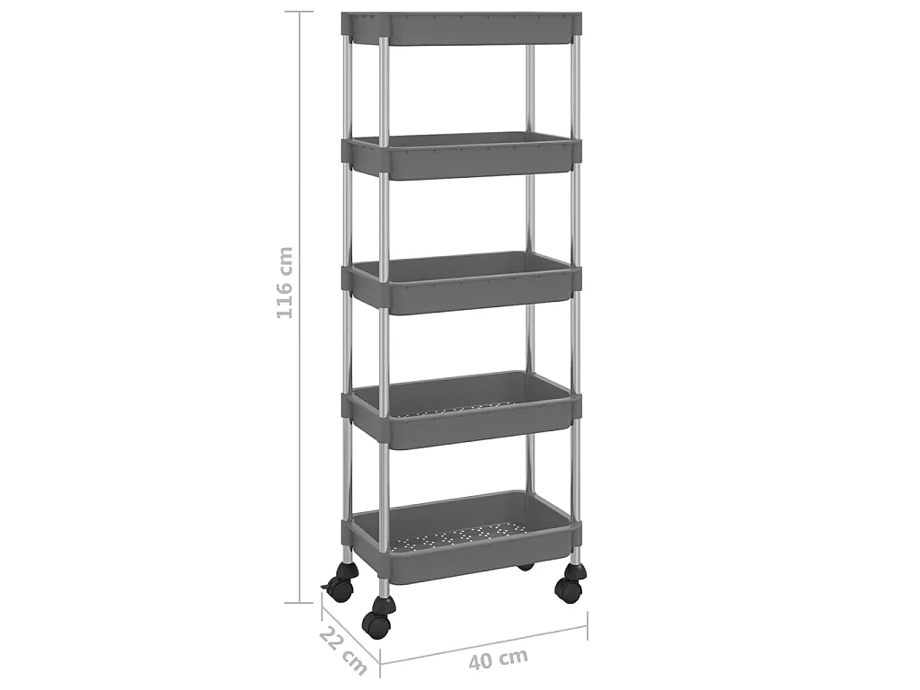 Chariot de cuisine 5 niveaux Gris 40x22x116 Fer et ABS