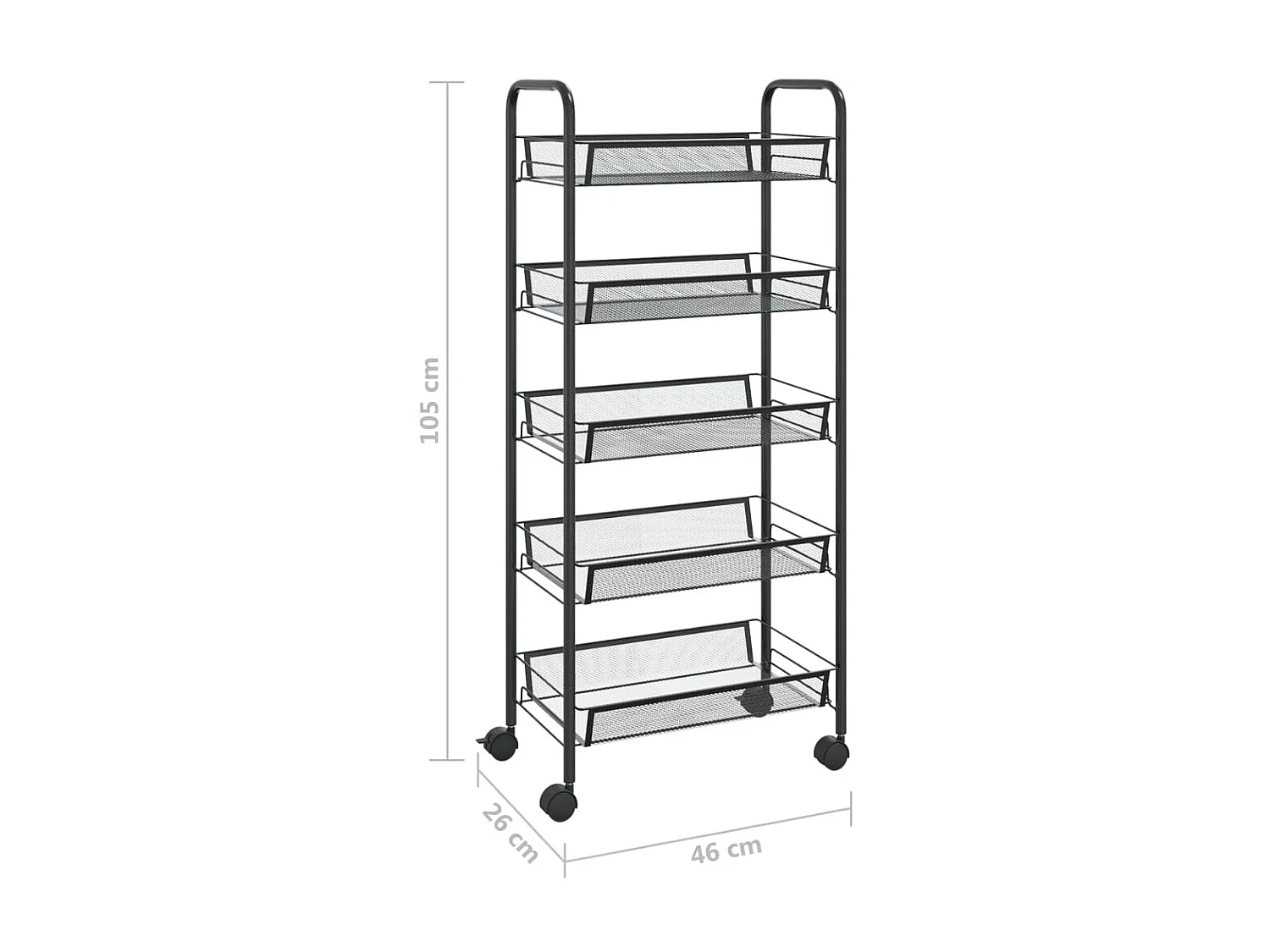 Chariot de cuisine à 5 niveaux Noir 46x26x105 Fer
