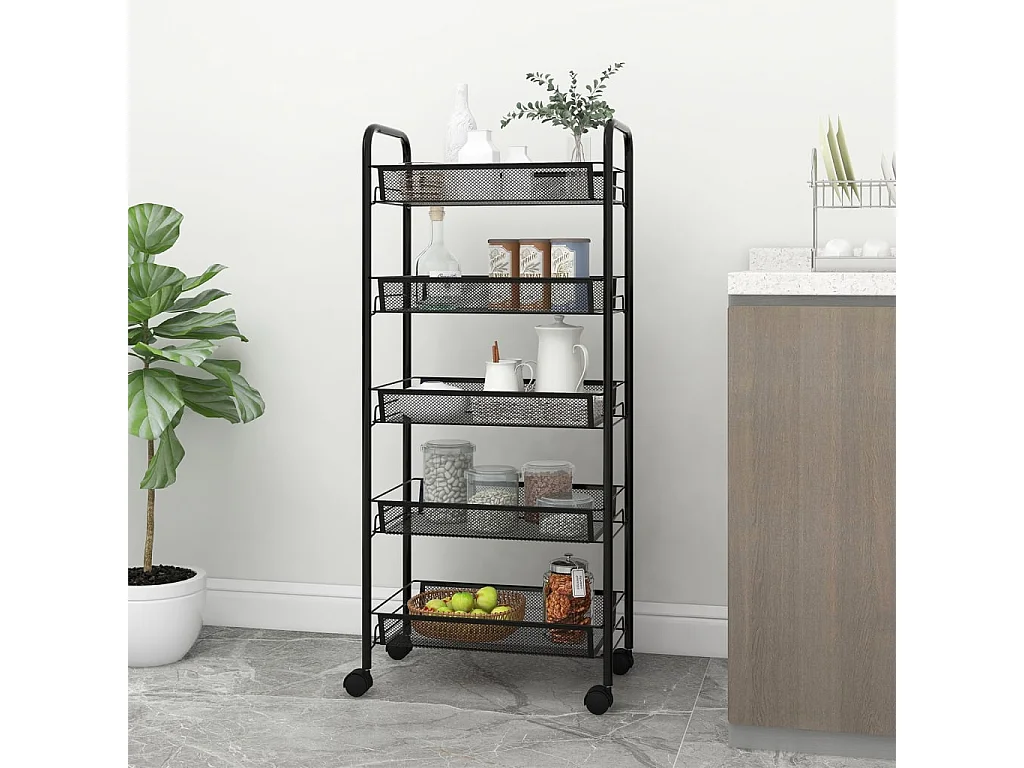 Chariot de cuisine à 5 niveaux Noir 46x26x105 Fer