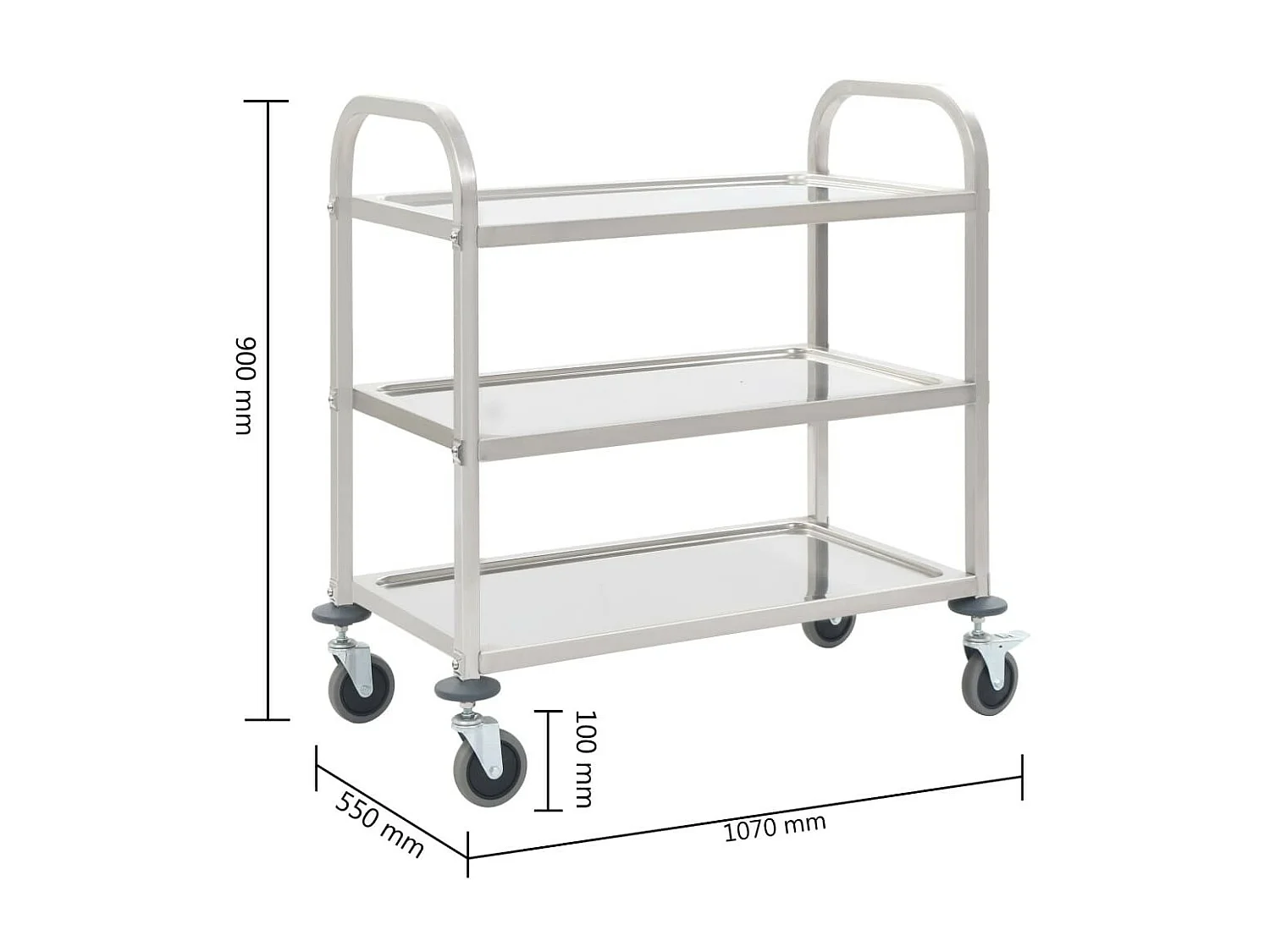 Chariot de cuisine à 3 niveaux 107x55x90 Acier inoxydable