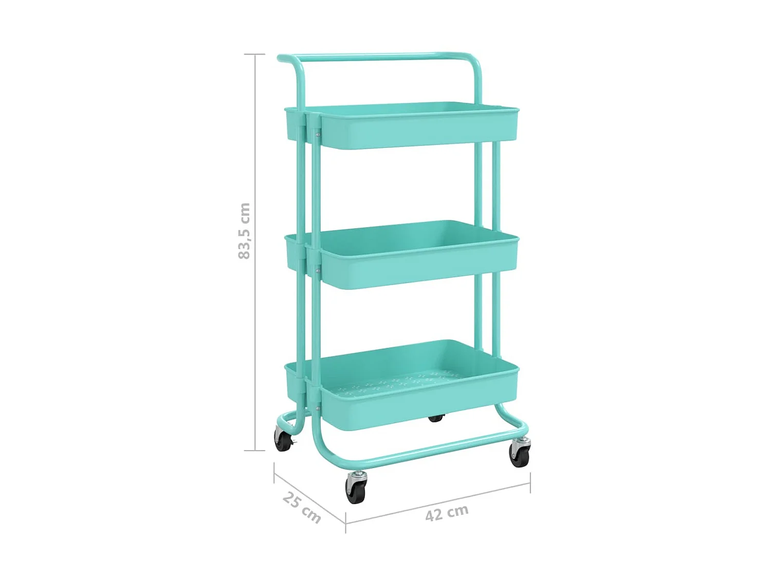 Chariot de cuisine 3 niveaux Turquoise 42x25x83,5 Fer et ABS
