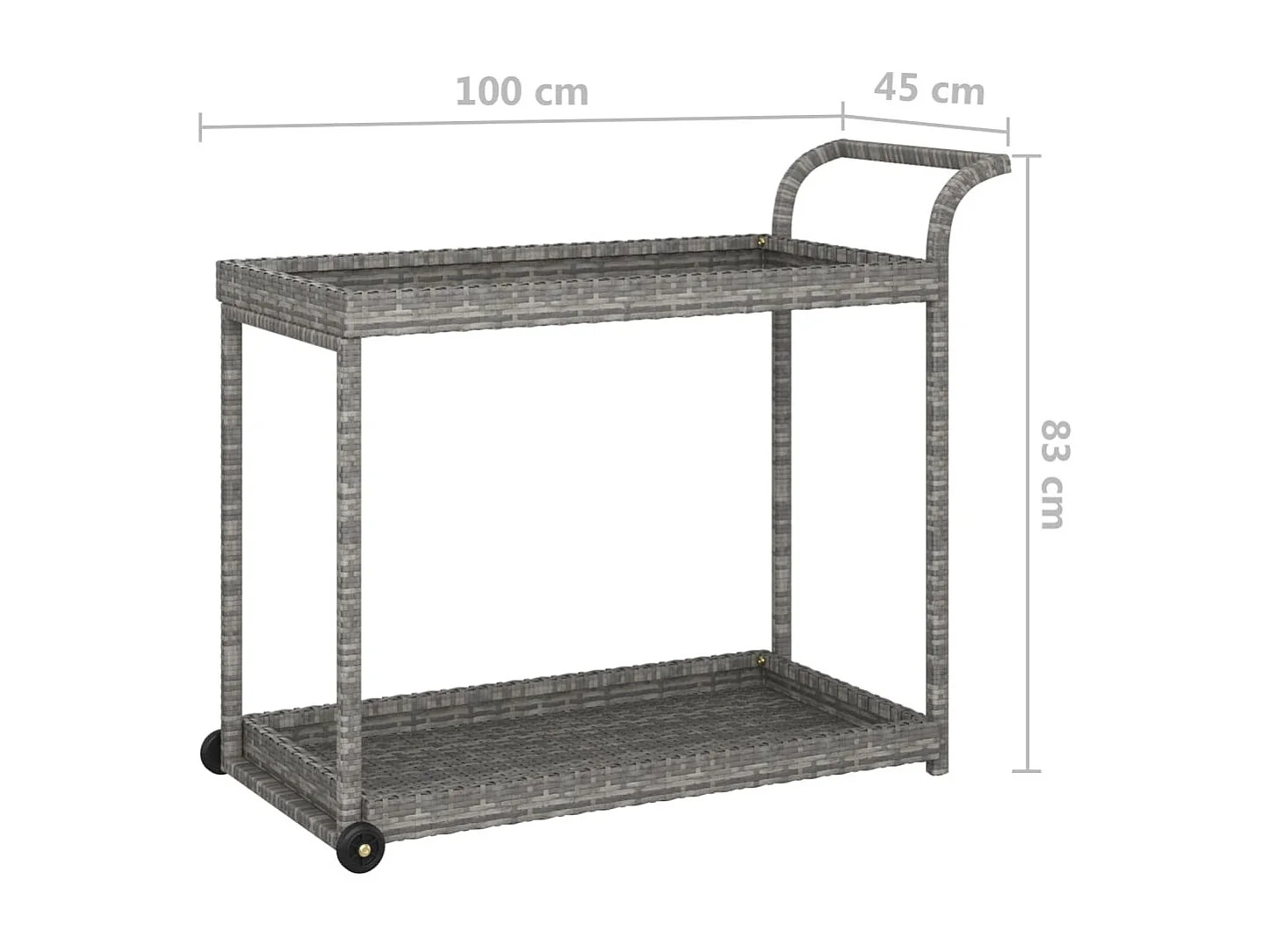 Chariot de bar Gris 100x45x83 Résine tressée