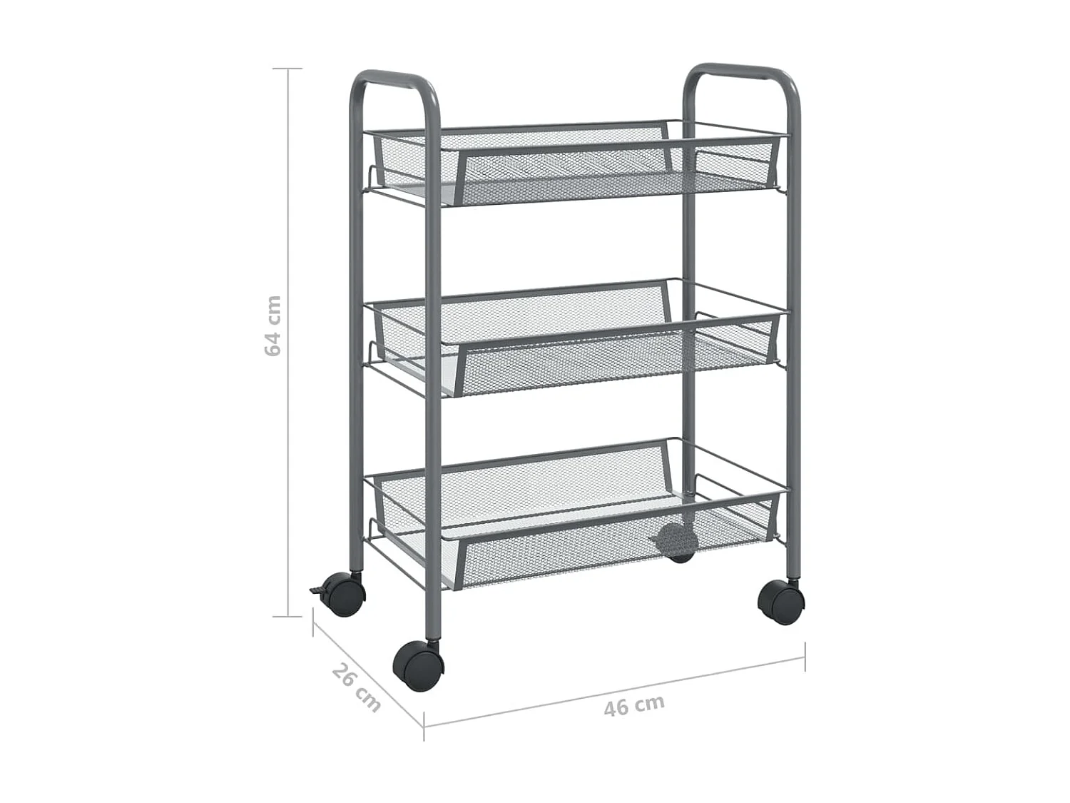 Keukentrolley 3-laags 46x26x54 cm ijzer grijs