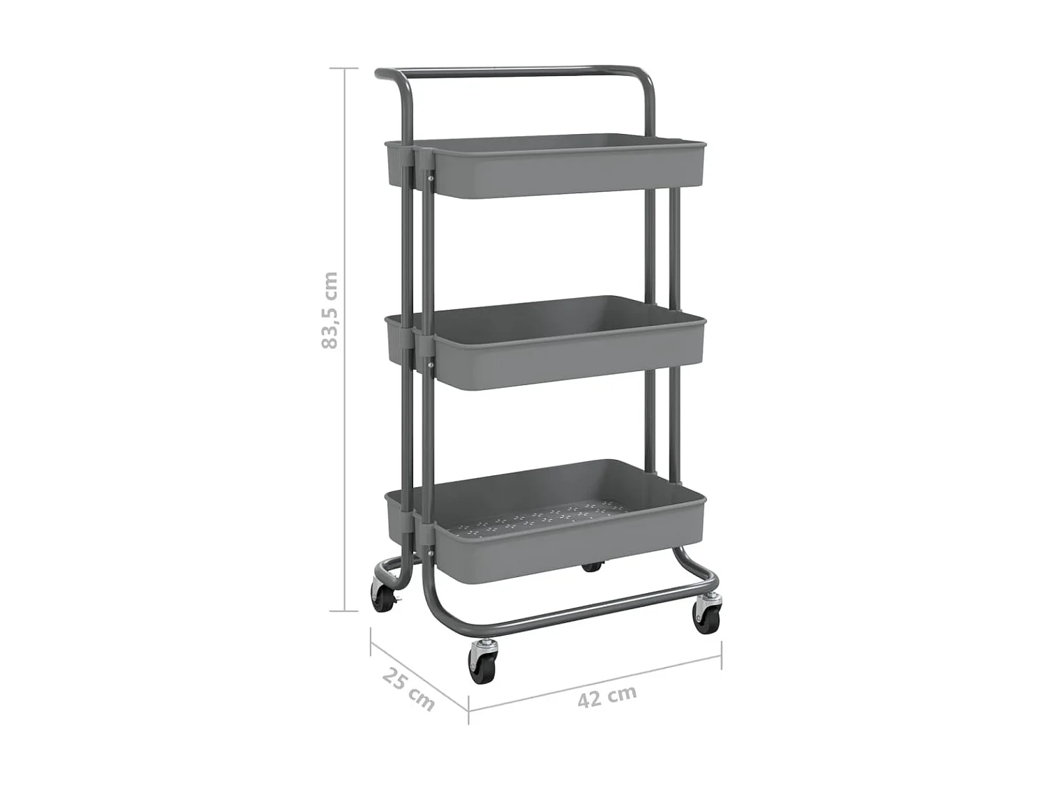 Chariot de cuisine 3 niveaux Gris 42x25x83,5 Fer et ABS