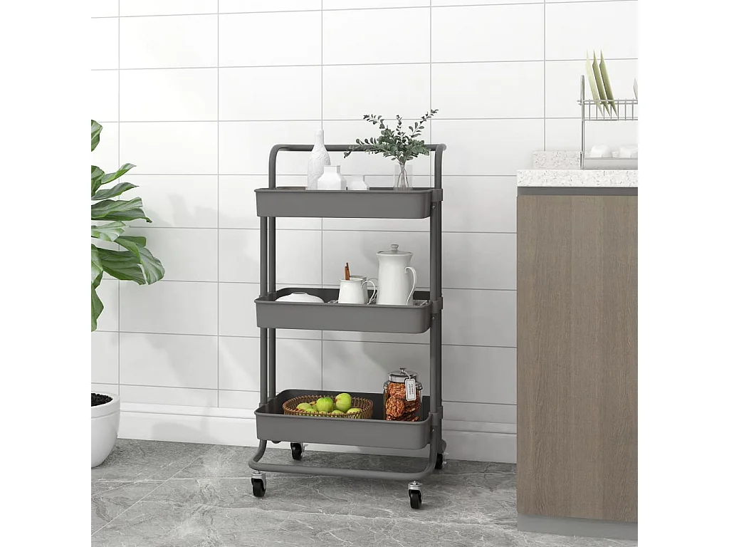 Chariot de cuisine 3 niveaux Gris 42x25x83,5 Fer et ABS