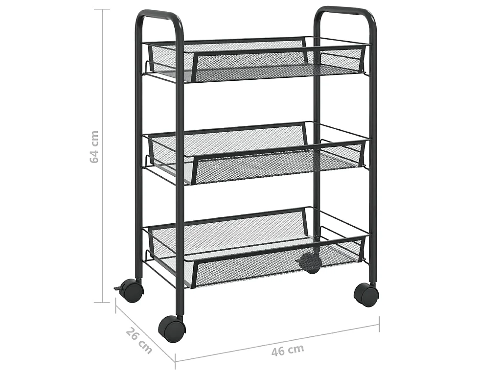Chariot de cuisine à 3 niveaux Noir 46x26x64 Fer