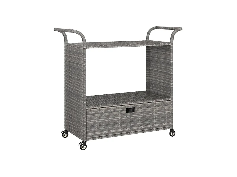 Chariot de bar avec tiroir Gris 100x45x97 Résine tressée