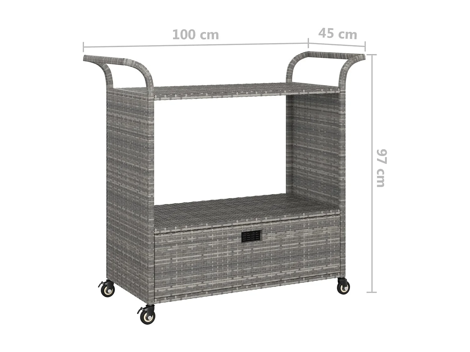 Chariot de bar avec tiroir Gris 100x45x97 Résine tressée