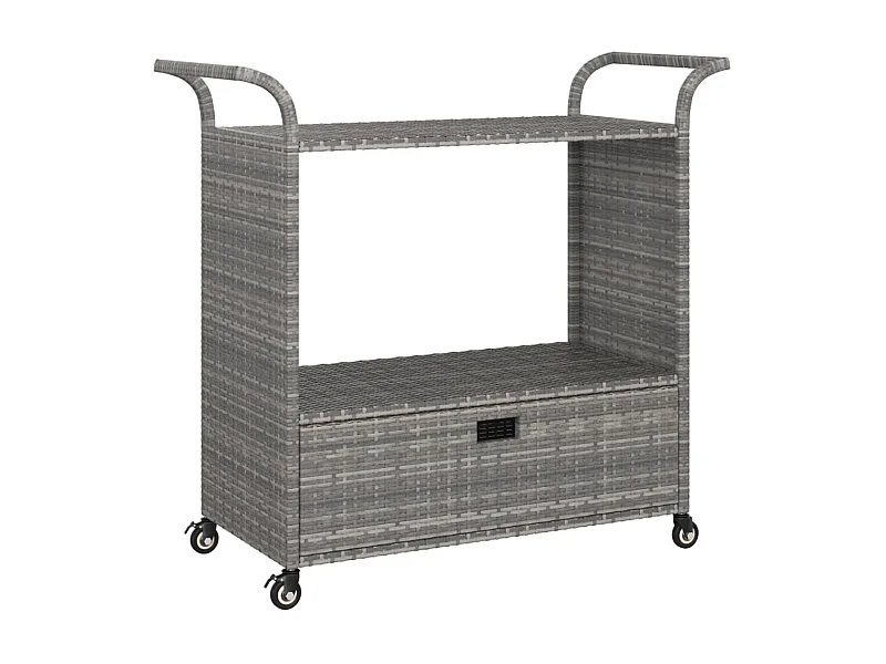 Chariot de bar avec tiroir Gris 100x45x97 Résine tressée