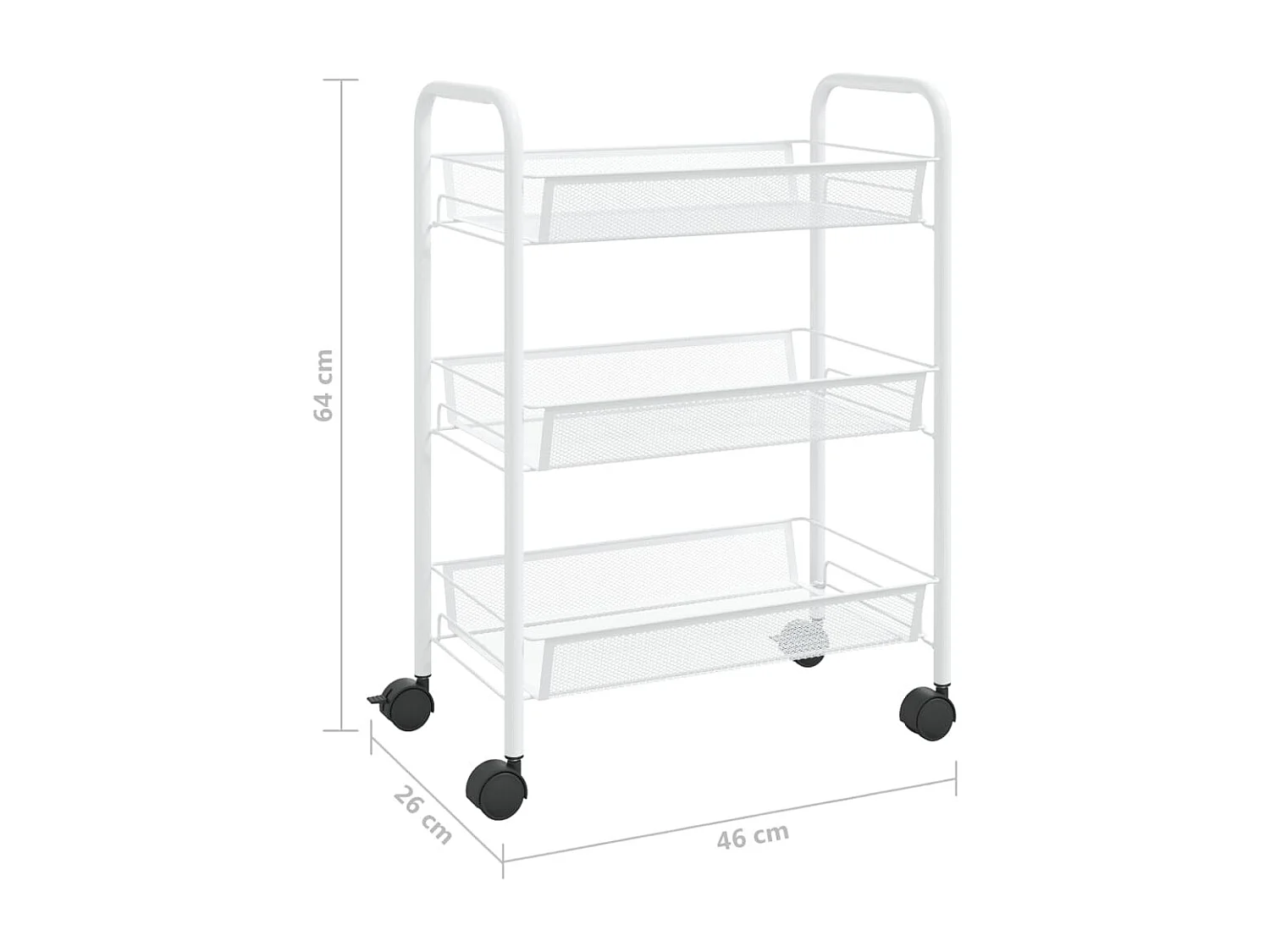 Chariot de cuisine à 3 niveaux Blanc 46x26x64 Fer