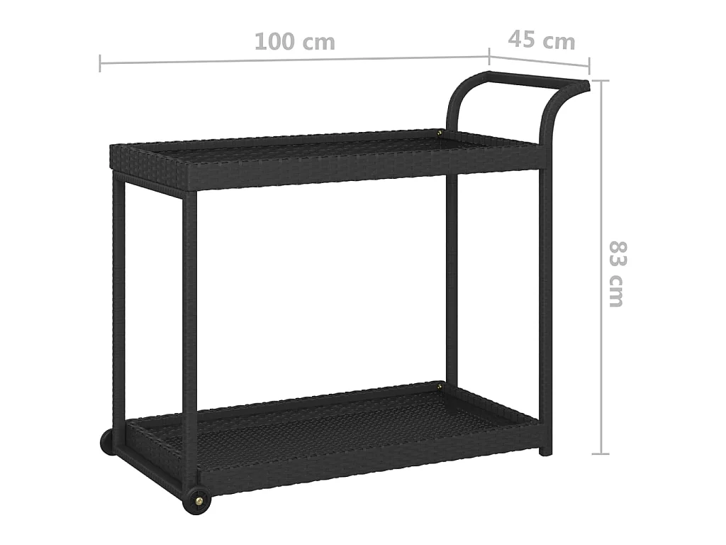Chariot de bar Noir 100x45x83 Résine tressée
