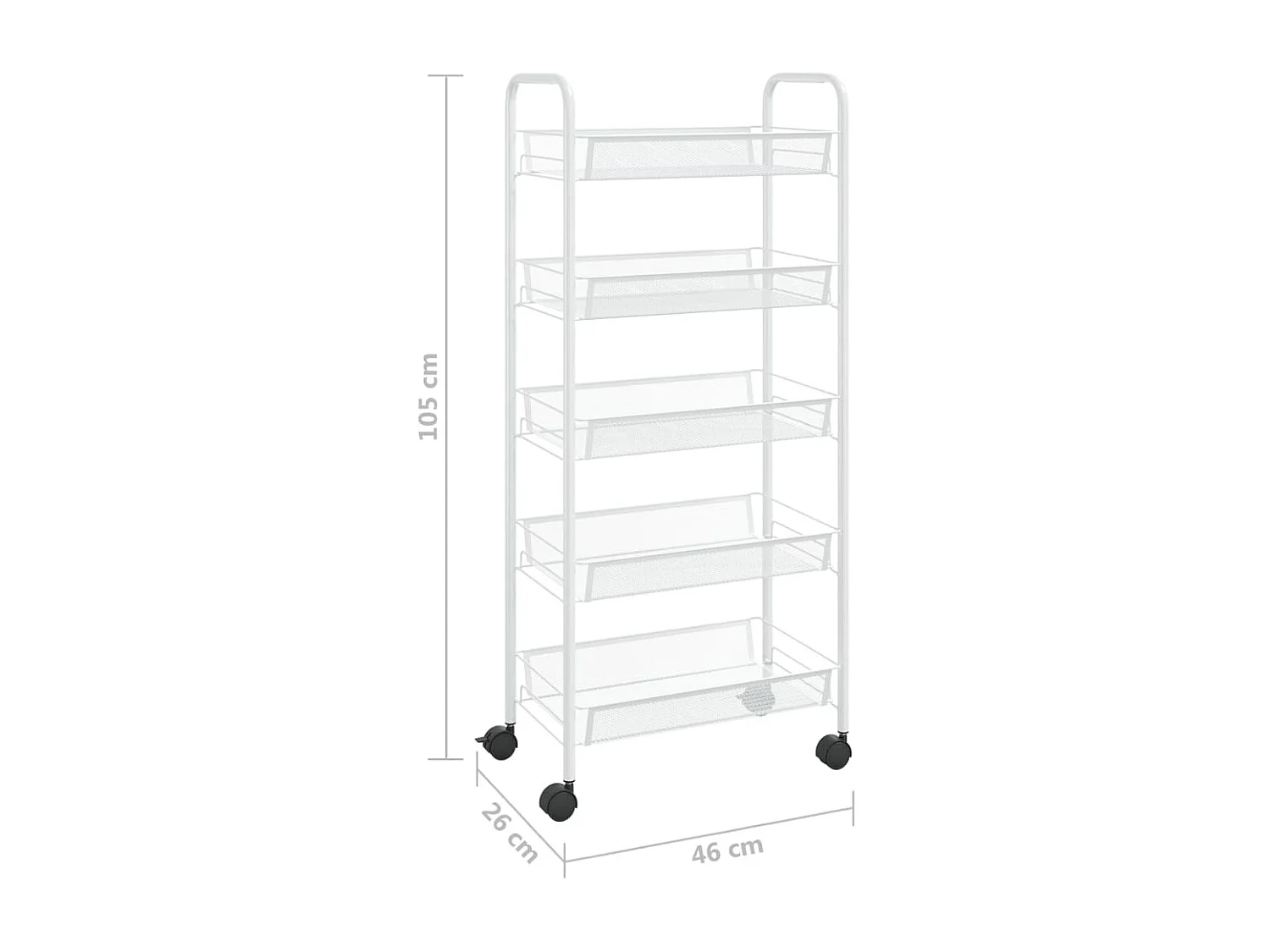 Chariot de cuisine à 5 niveaux Blanc 46x26x105 Fer