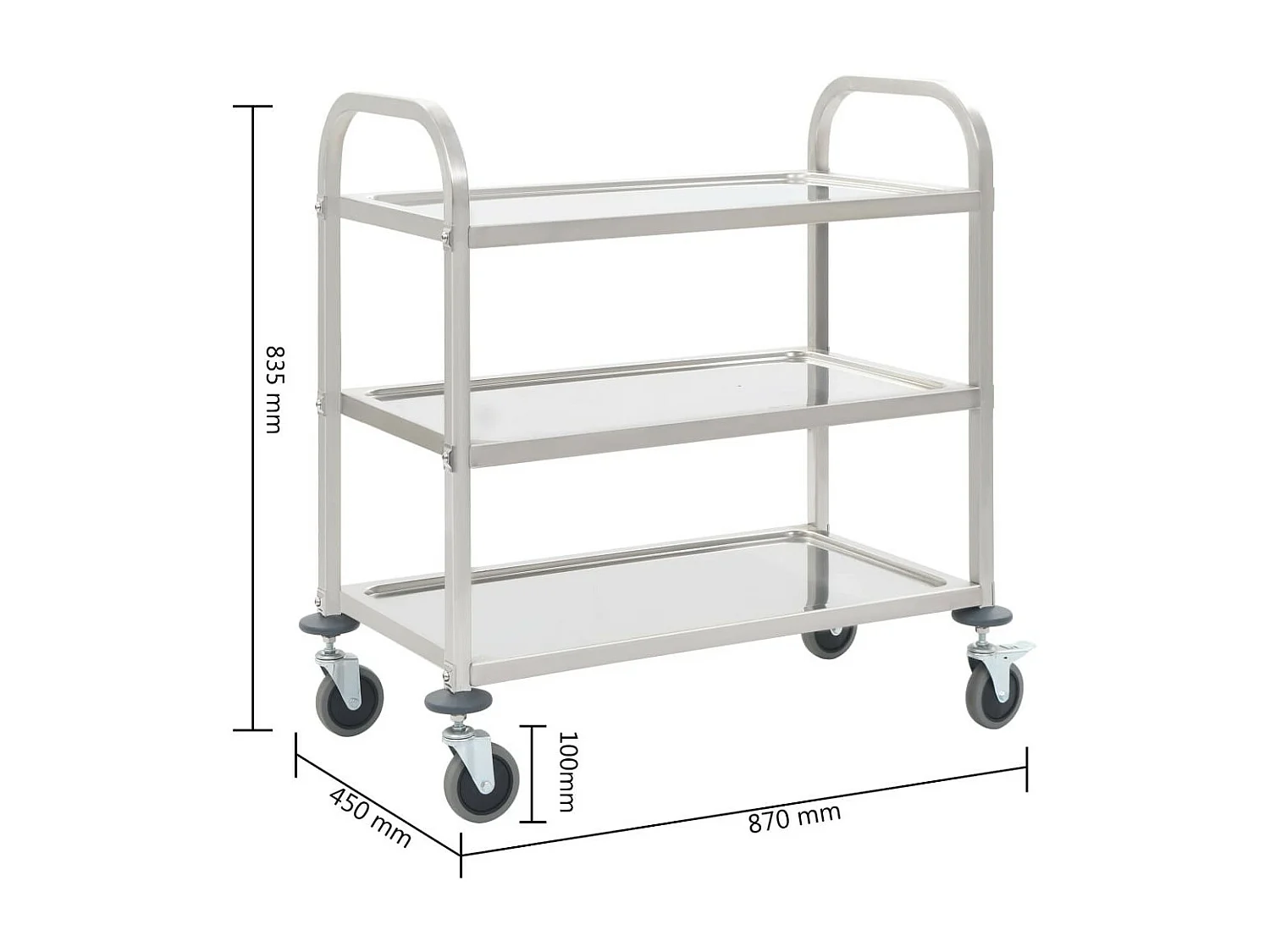 Chariot de cuisine à 3 niveaux 87x45x83,5 Acier inoxydable