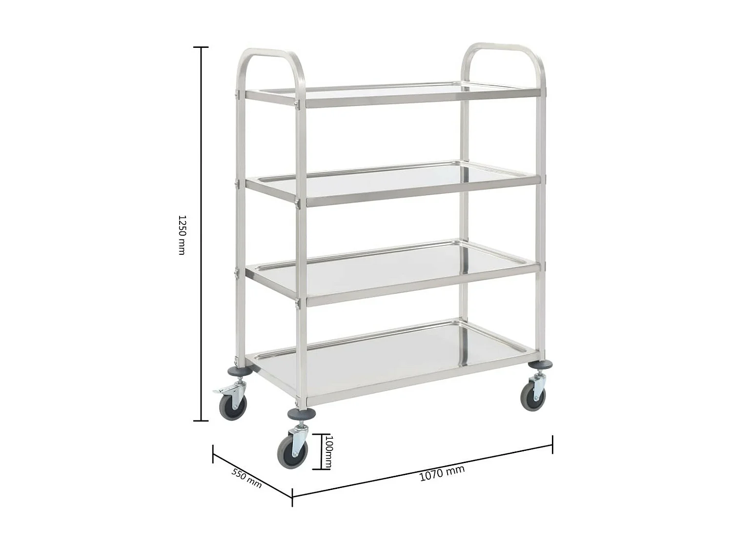 Chariot de cuisine à 4 niveaux 107x55x125 Acier inoxydable