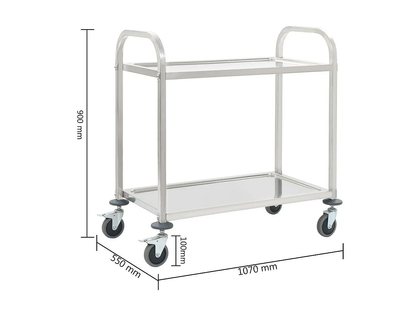 Chariot de cuisine à 2 niveaux 107x55x90 Acier inoxydable