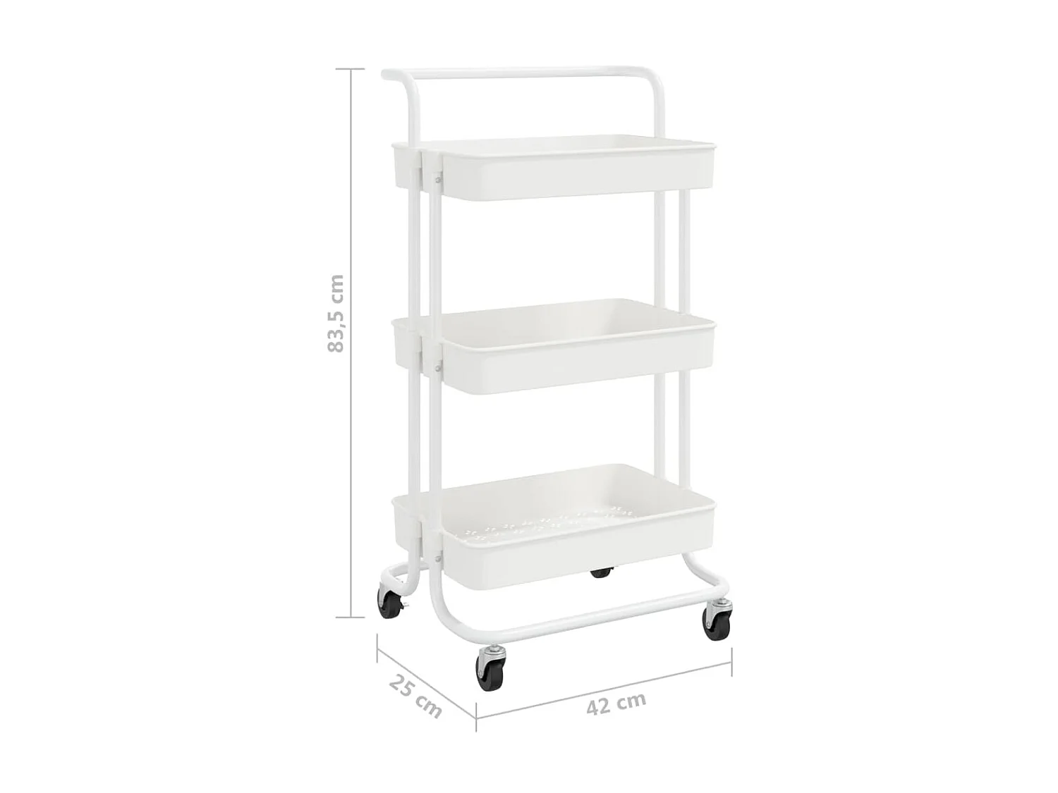 Chariot de cuisine 3 niveaux Blanc 42x25x83,5 Fer et ABS