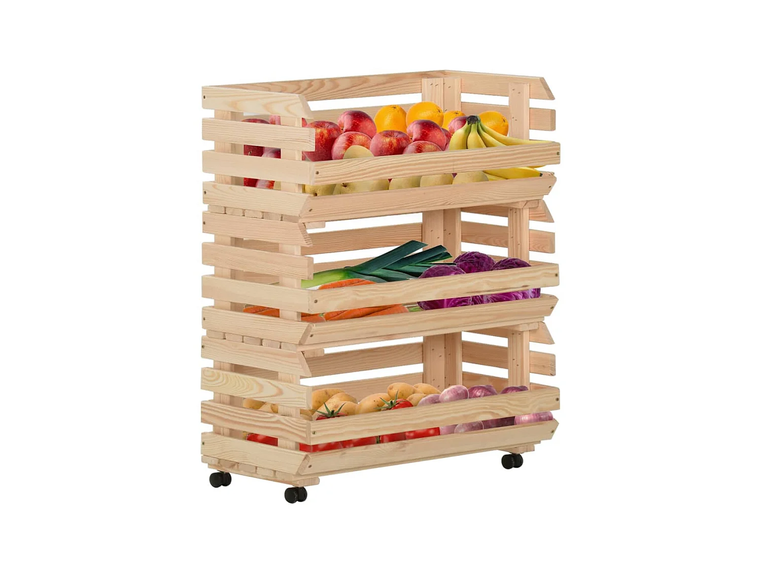 Chariot à légumes 77x30x80 Bois de pin solide