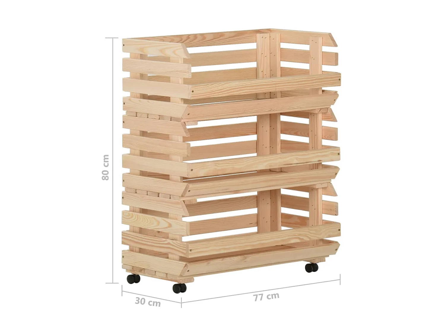 Chariot à légumes 77x30x80 Bois de pin solide