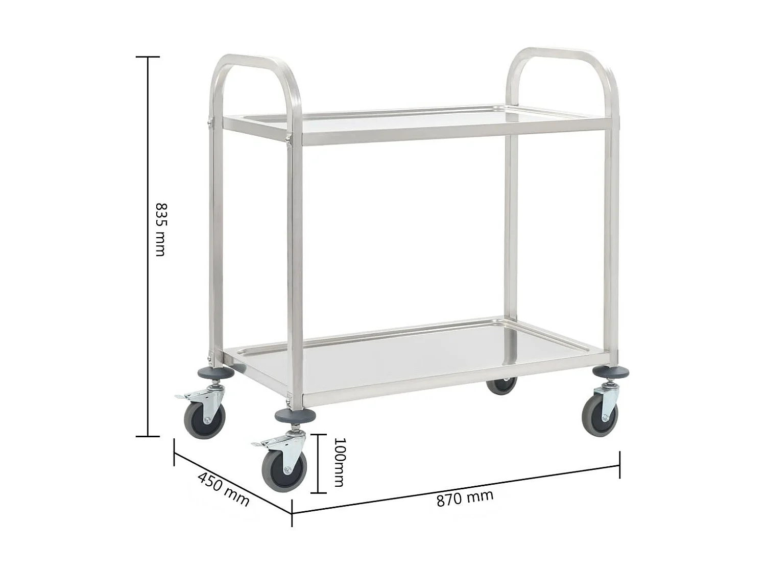 Chariot de cuisine à 2 niveaux 87x45x83,5 Acier inoxydable