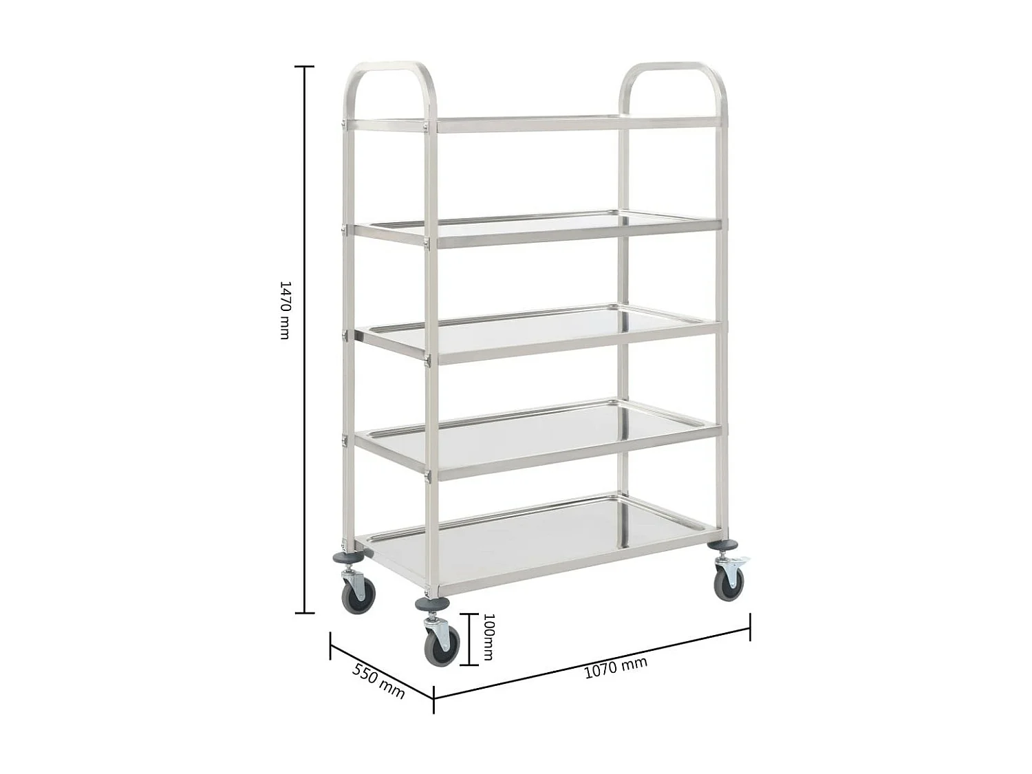 Chariot de cuisine à 5 niveaux 107x55x147 Acier inoxydable