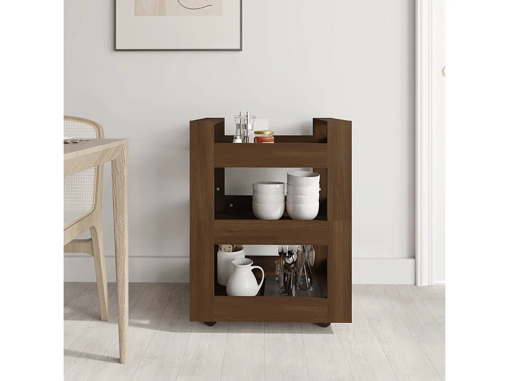 Keukentrolley 60x45x80 cm bewerkt hout bruin eikenkleur