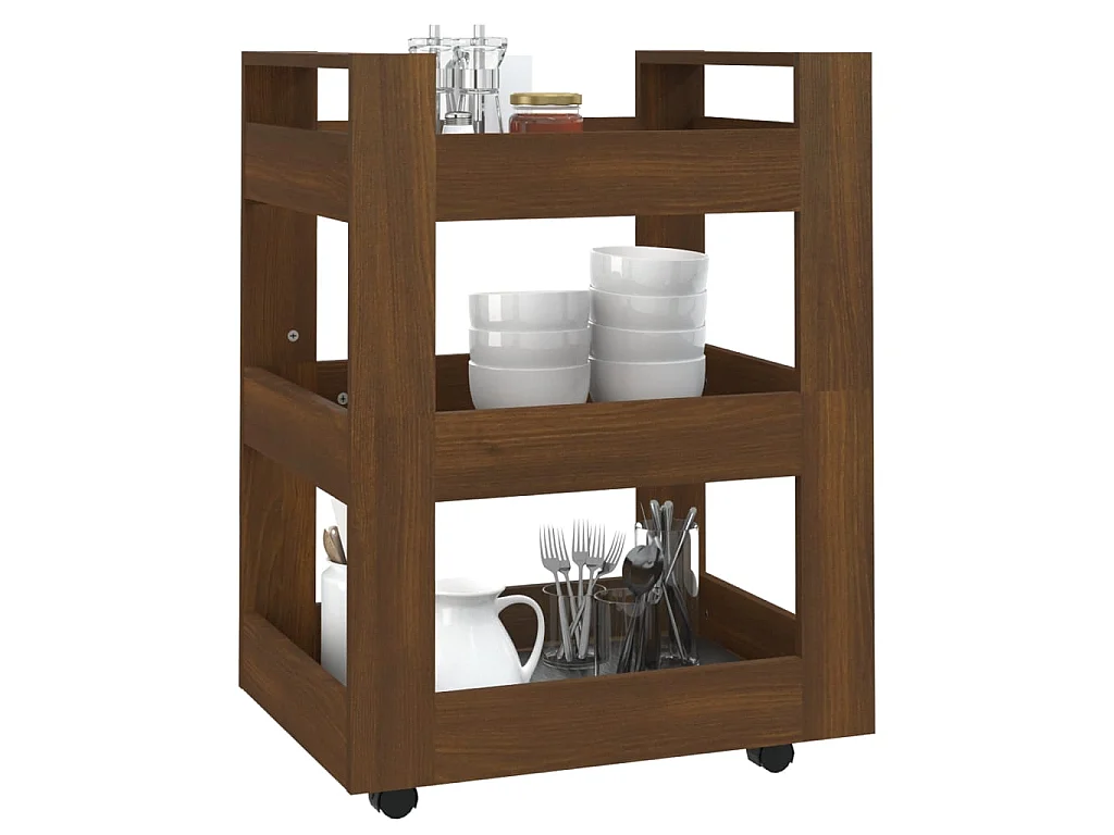 Carrito de cocina madera contrachapada marrón roble 60x45x80cm