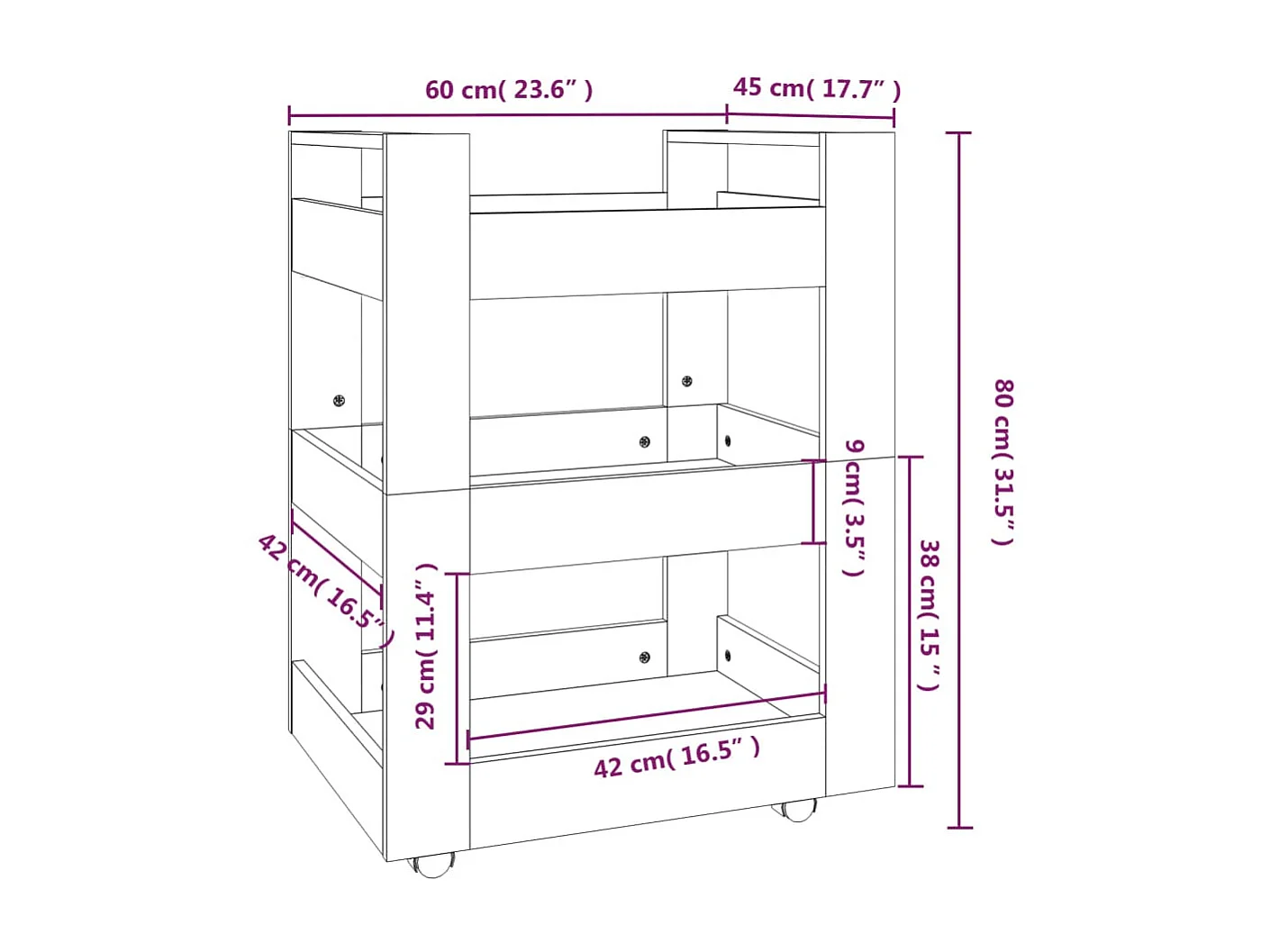 Carrito de cocina madera contrachapada marrón roble 60x45x80cm