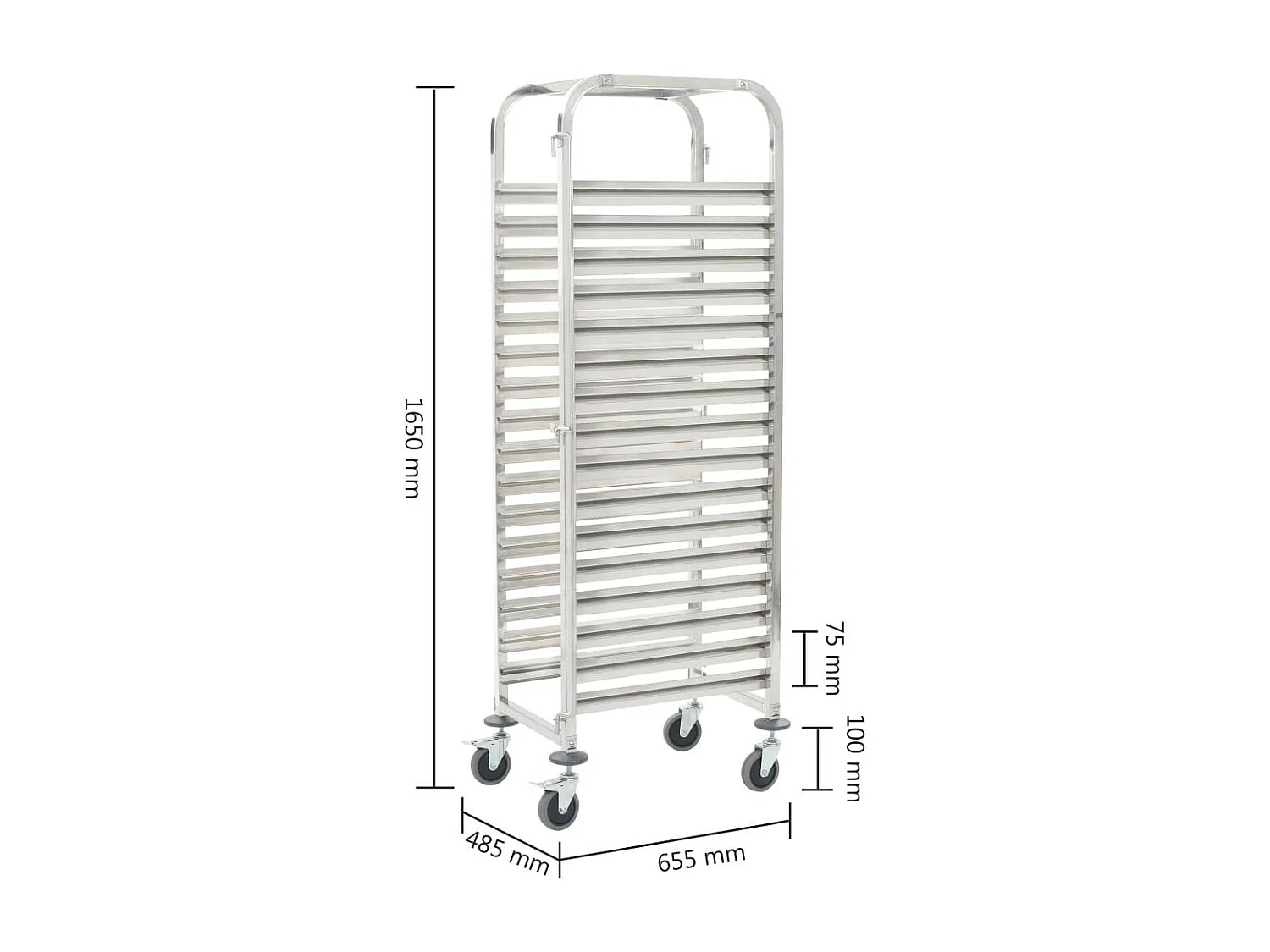 Chariot de cuisine pour 16 plateaux 65,5x48,5x165 Inox