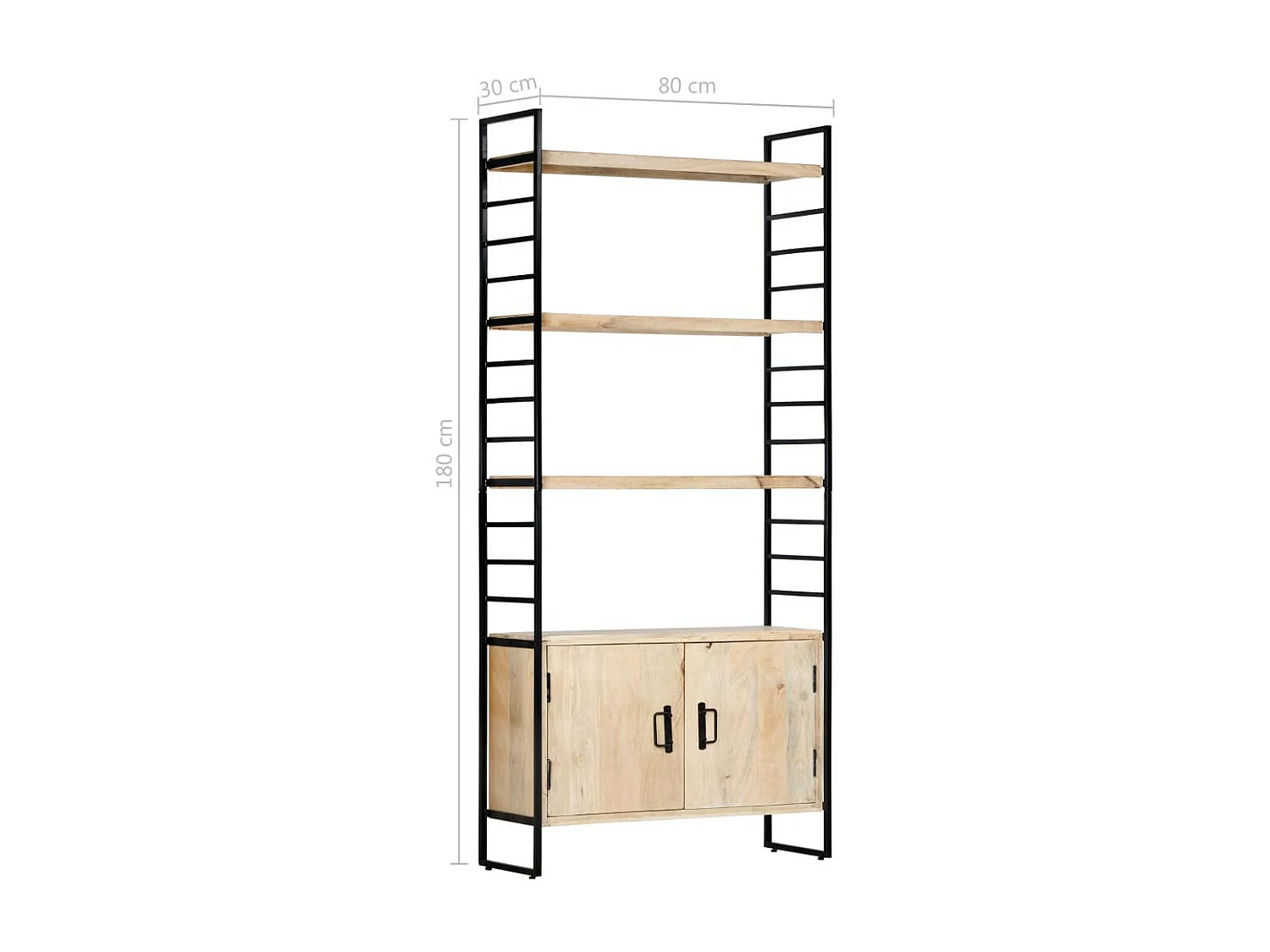 Bibliothèque à 4 niveaux 80x30x180 Bois de manguier massif