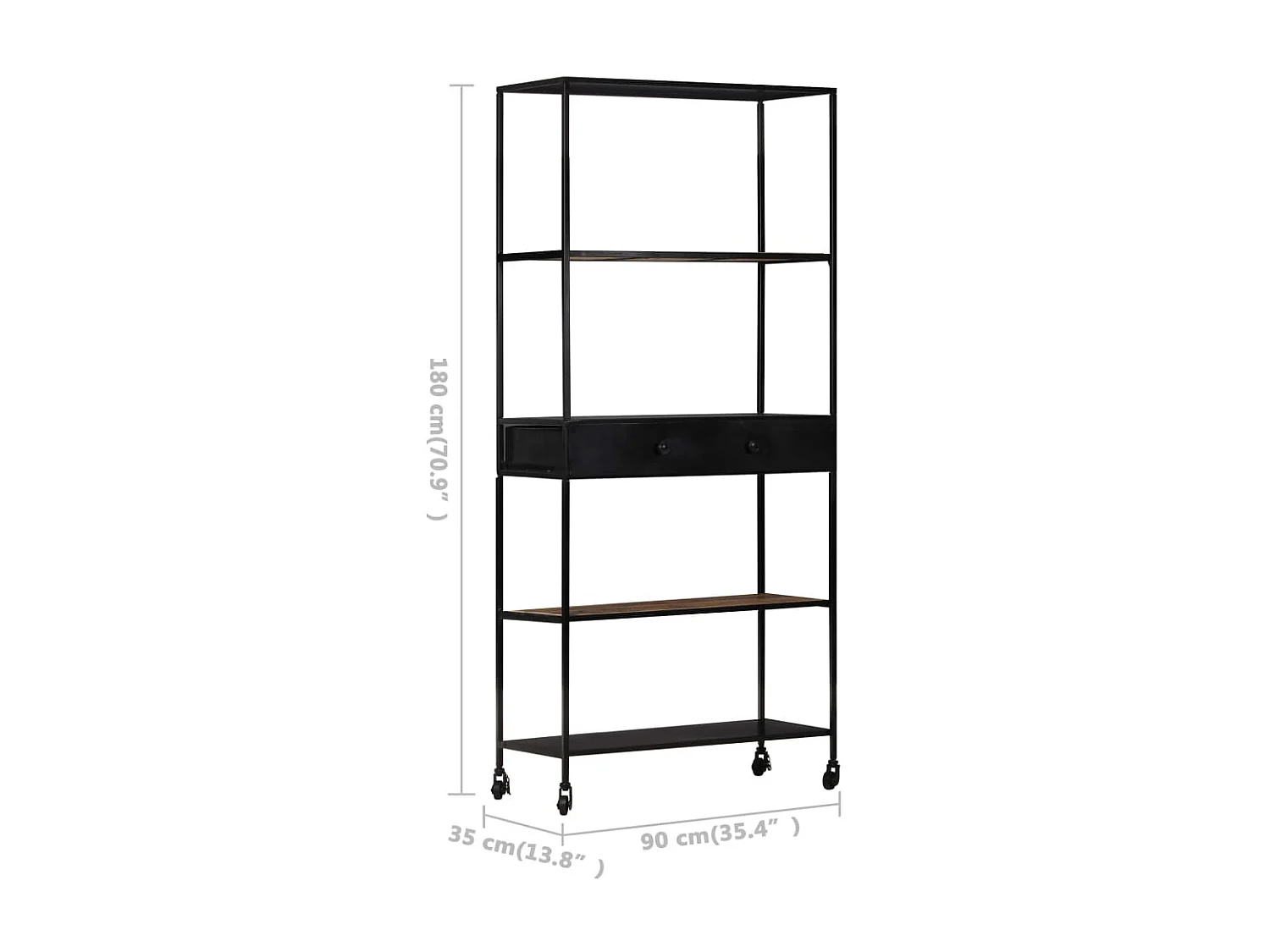 Bibliothèque 90x35x180 Bois de manguier brut et fer