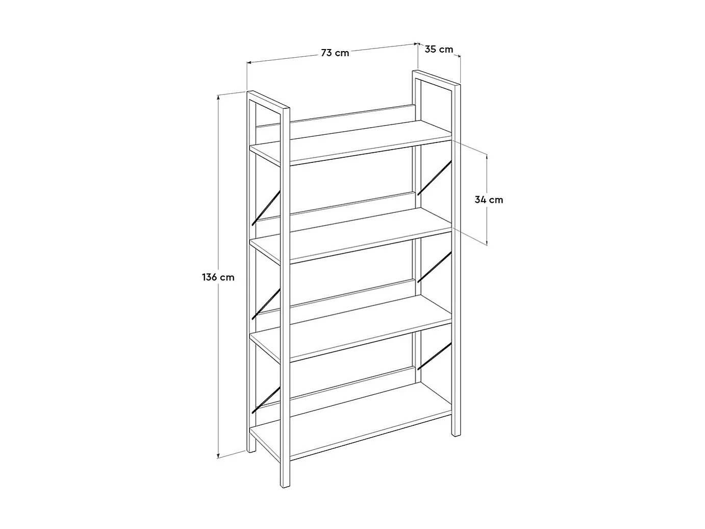 Pétaite étagère bibliothèque bois foncé et métal noir Biba 73cm