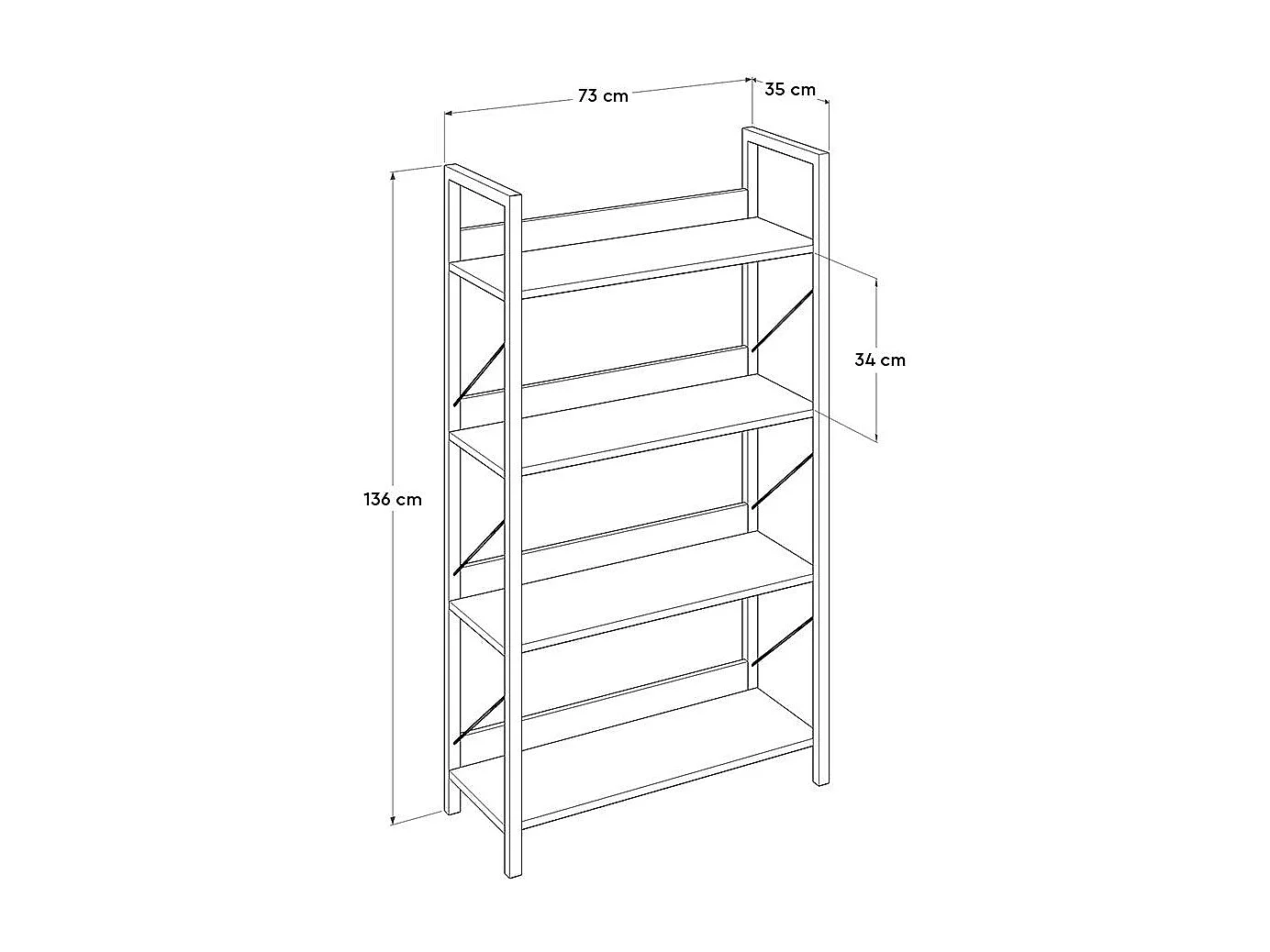 Pétaite étagère bibliothèque bois foncé et métal noir Biba 73cm