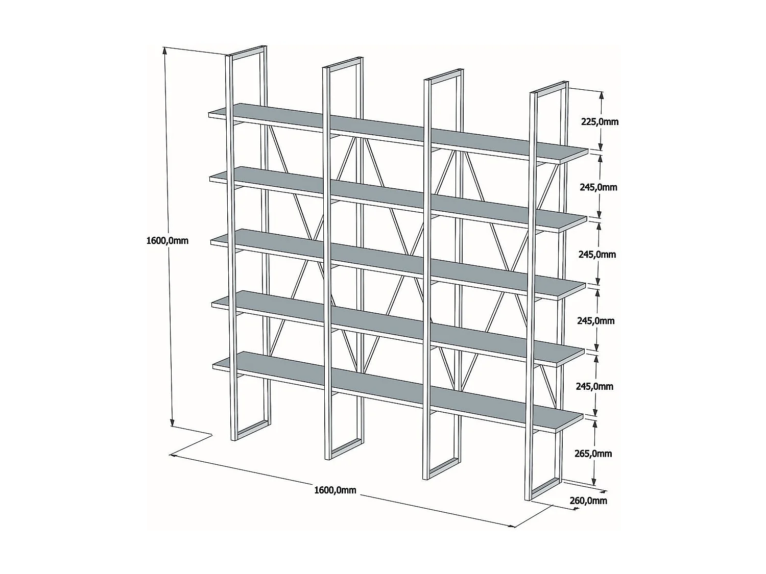 Étagère bibliothèque style industriel Axonda L160cm Métal Noir et Bois Blanc