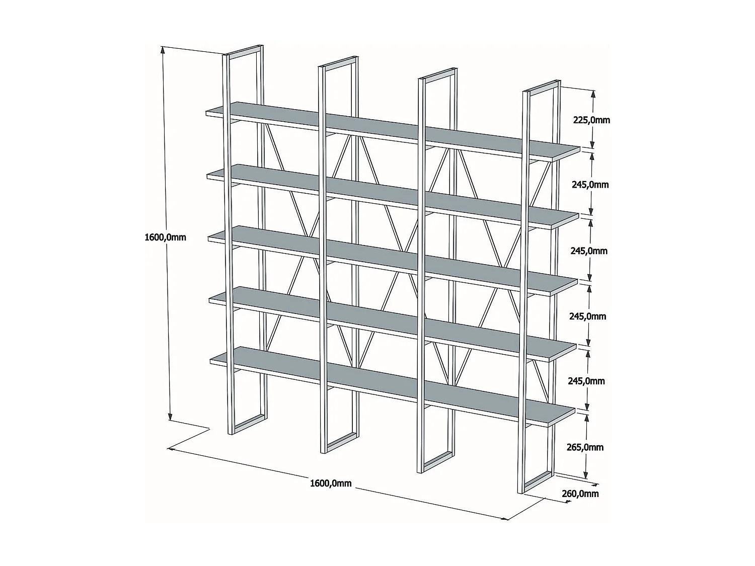 Étagère bibliothèque style industriel Axonda L160cm Métal Noir et Bois Blanc