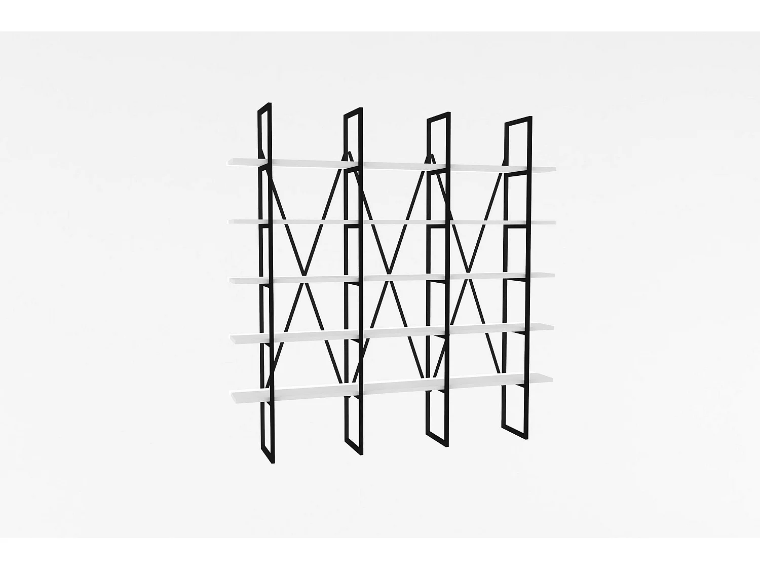 Estante de livros – 160cm x 160cm x 26cm – Preto e Branco – Metal e Painel de Partículas