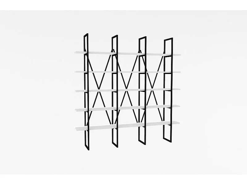 Estante de livros – 160cm x 160cm x 26cm – Preto e Branco – Metal e Painel de Partículas