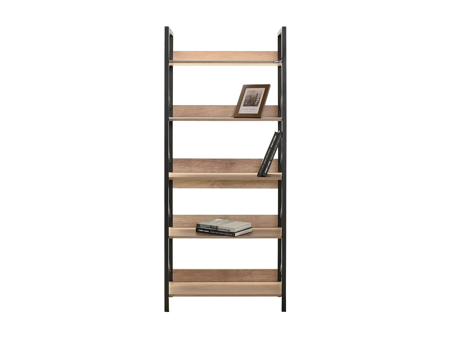 Étagère bibliothèque bois clair et métal noir Biba 73cm