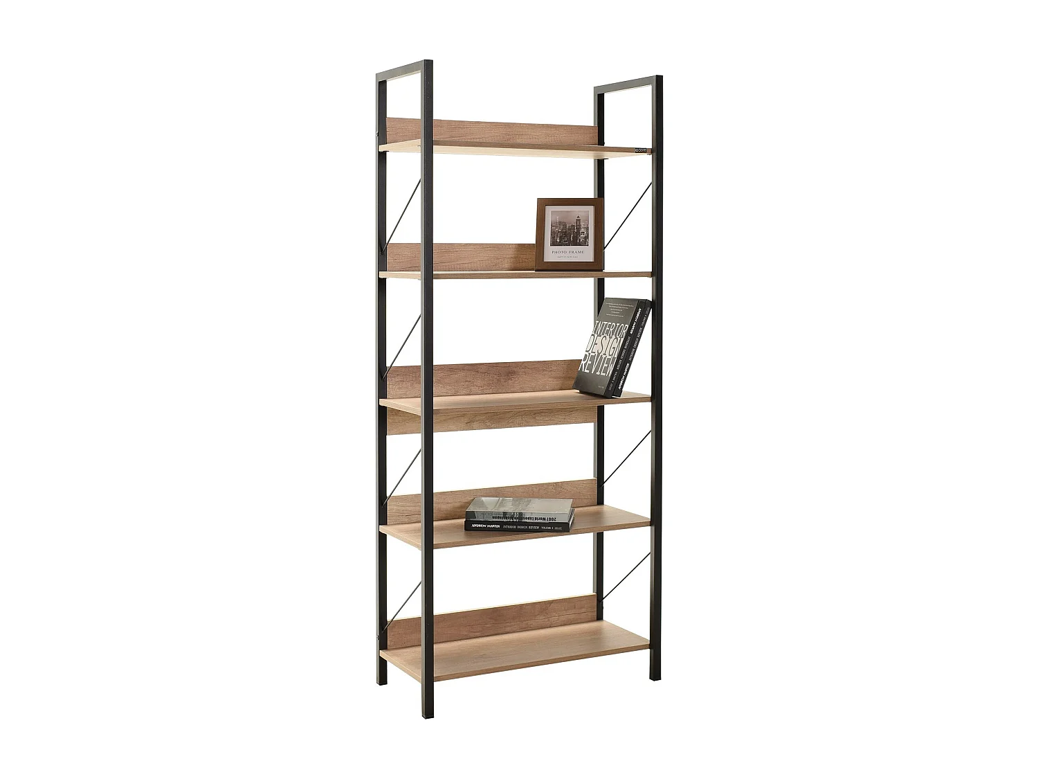 Étagère bibliothèque bois clair et métal noir Biba 73cm