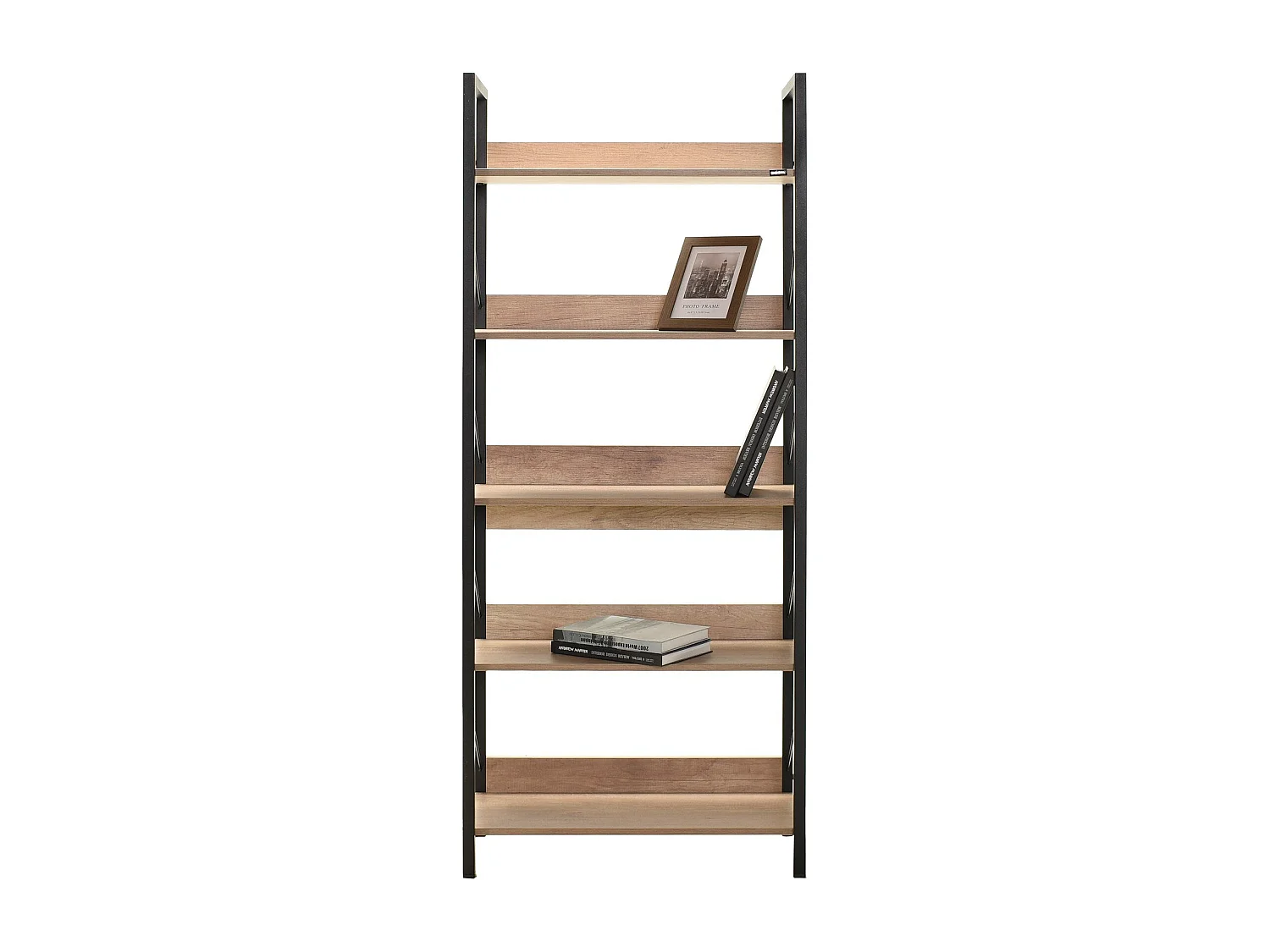 Étagère bibliothèque bois clair et métal noir Biba 73cm