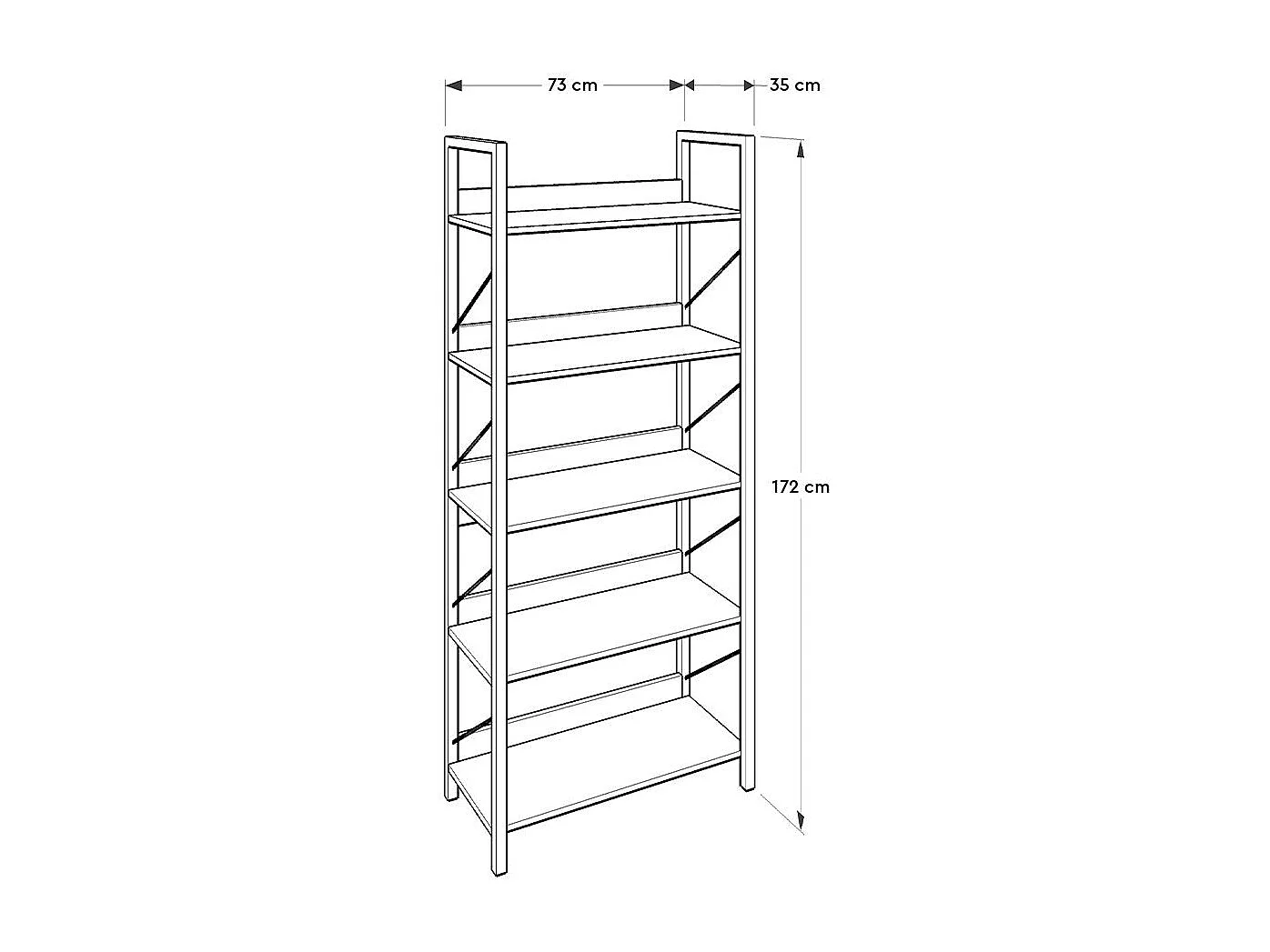 Étagère bibliothèque bois clair et métal noir Biba 73cm