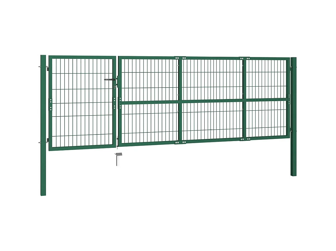 Portail de clôture de jardin avec poteaux 350x100 Acier Vert