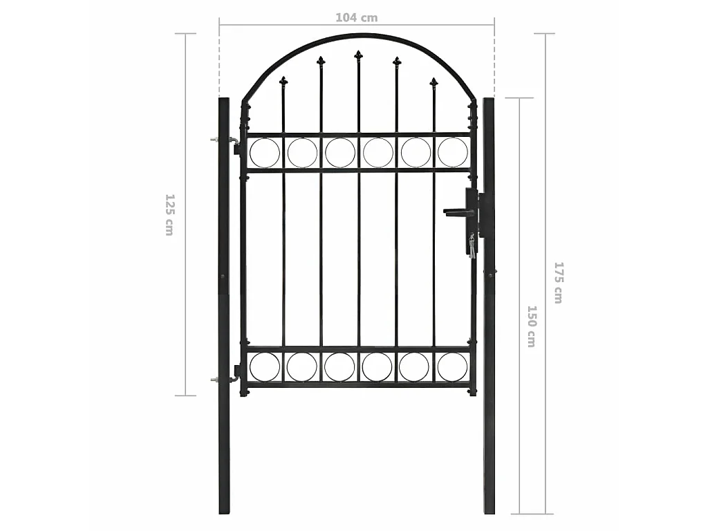 Portail de jardin avec dessus arqué Acier 100x125 Noir