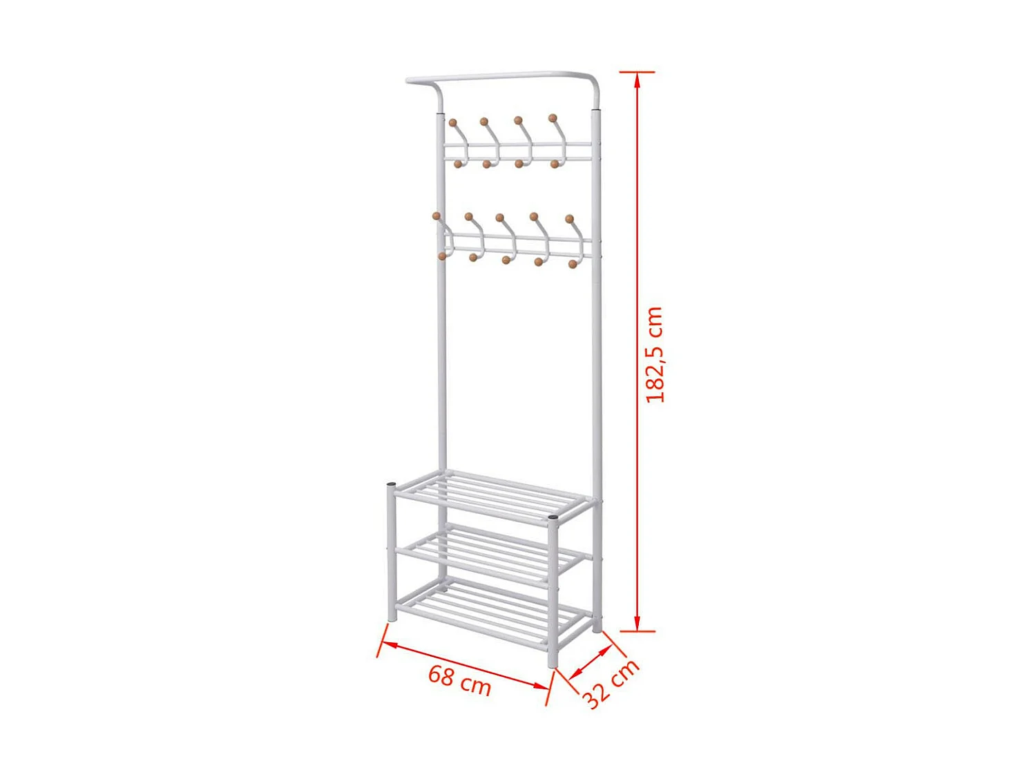 Porte-manteau avec rangement de chaussures 68x32x182,5 Blanc