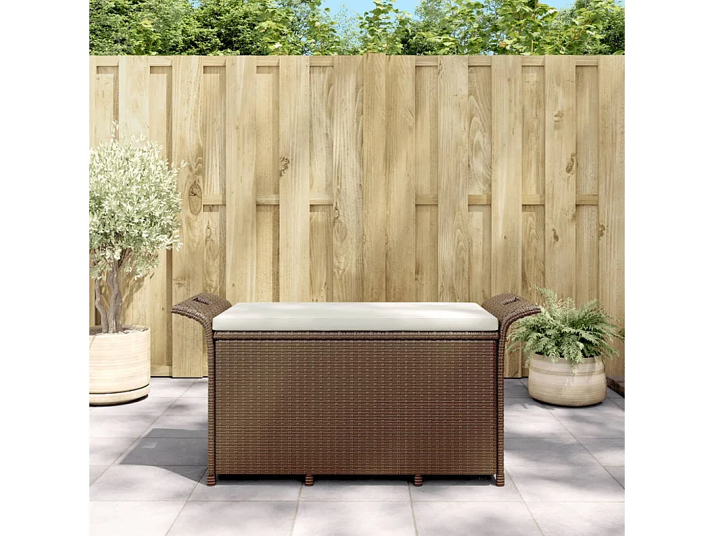 Banc de jardin avec coussin marron 116x46x57 résine tressée