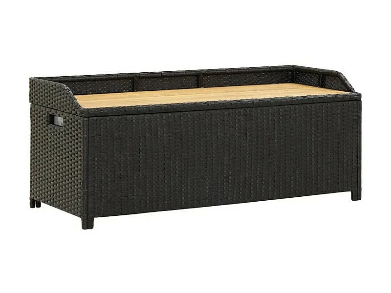 Banc de rangement acacia massif et résine tressée noire Toplu
