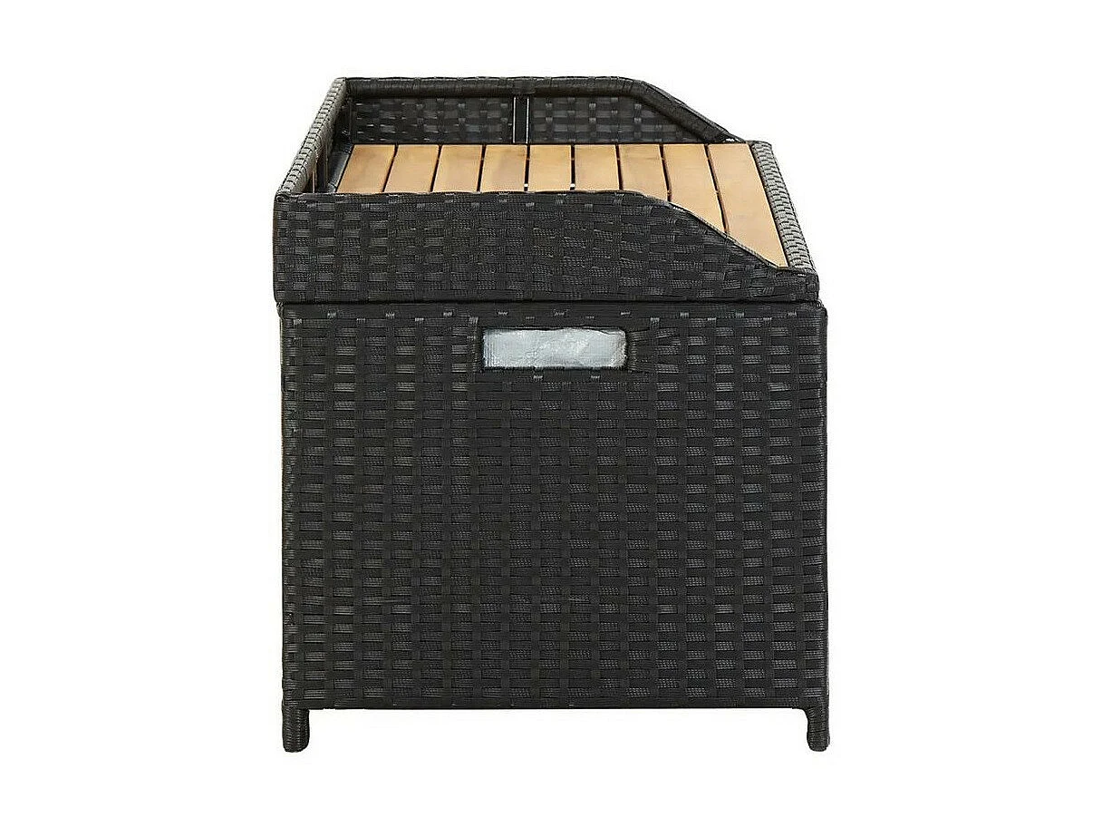 Banc de rangement acacia massif et résine tressée noire Toplu