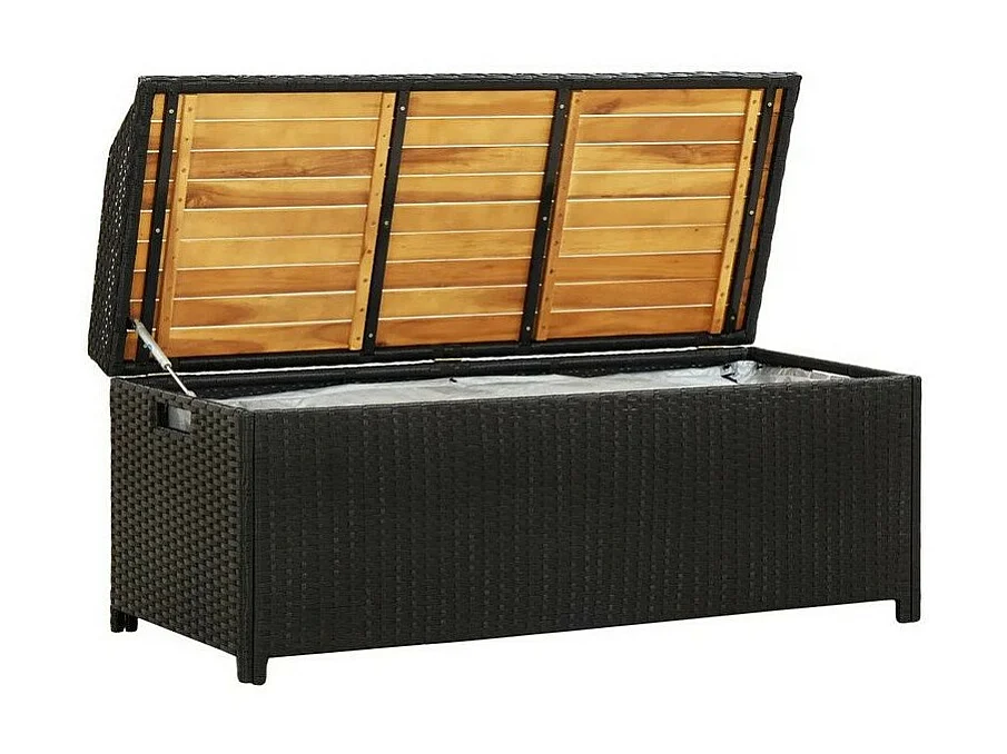 Banc de rangement acacia massif et résine tressée noire Toplu