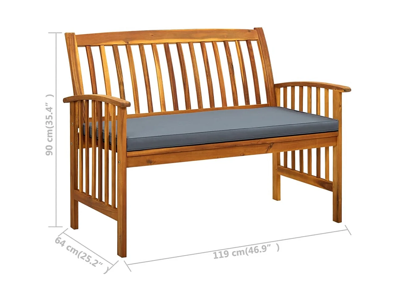 Banc de jardin avec coussin 119cm Bois solide d'acacia