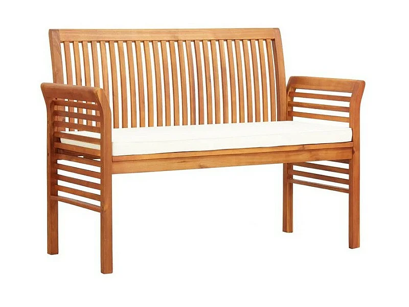 Banc de jardin tissu blanc et acacia massif clair Tulak 150cm 2